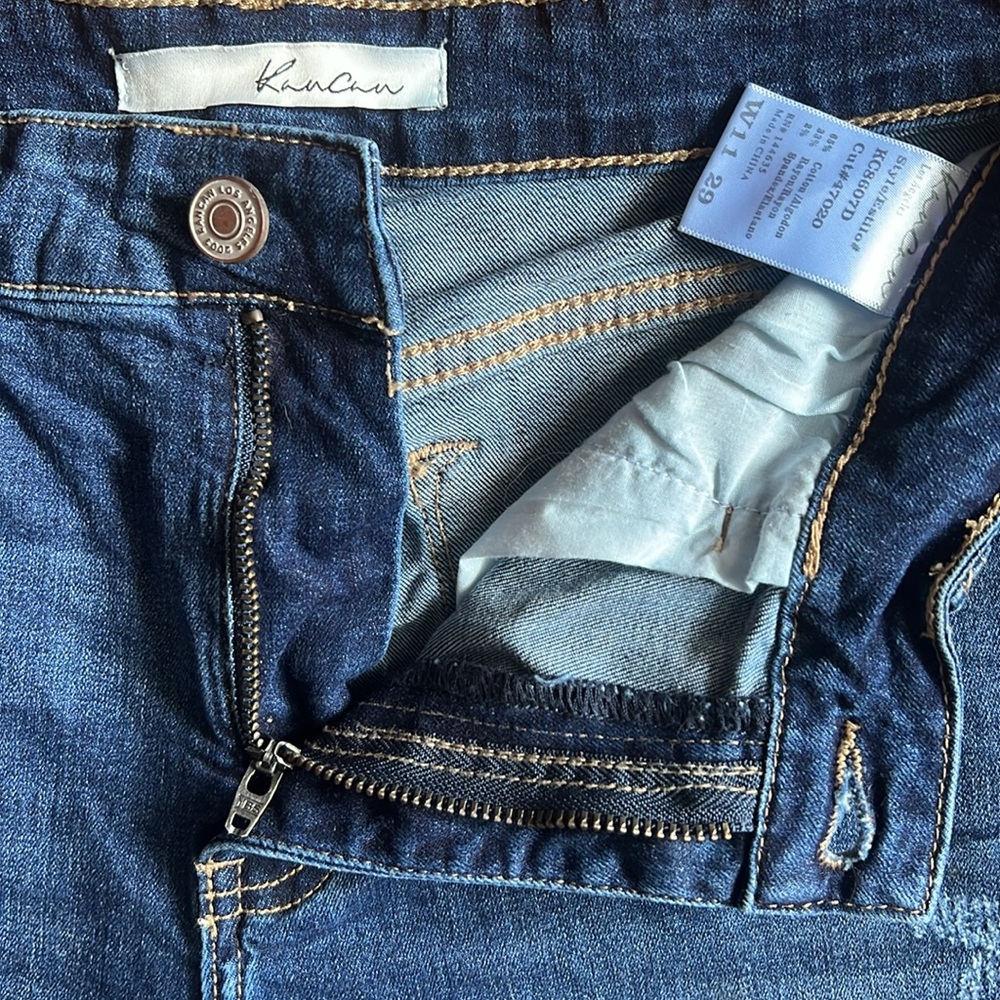 KanCan Dark Wash Frayed Cuff Denim Shorts 11 / 29 Distressed Mid Rise Casual - Picture 3 of 12
